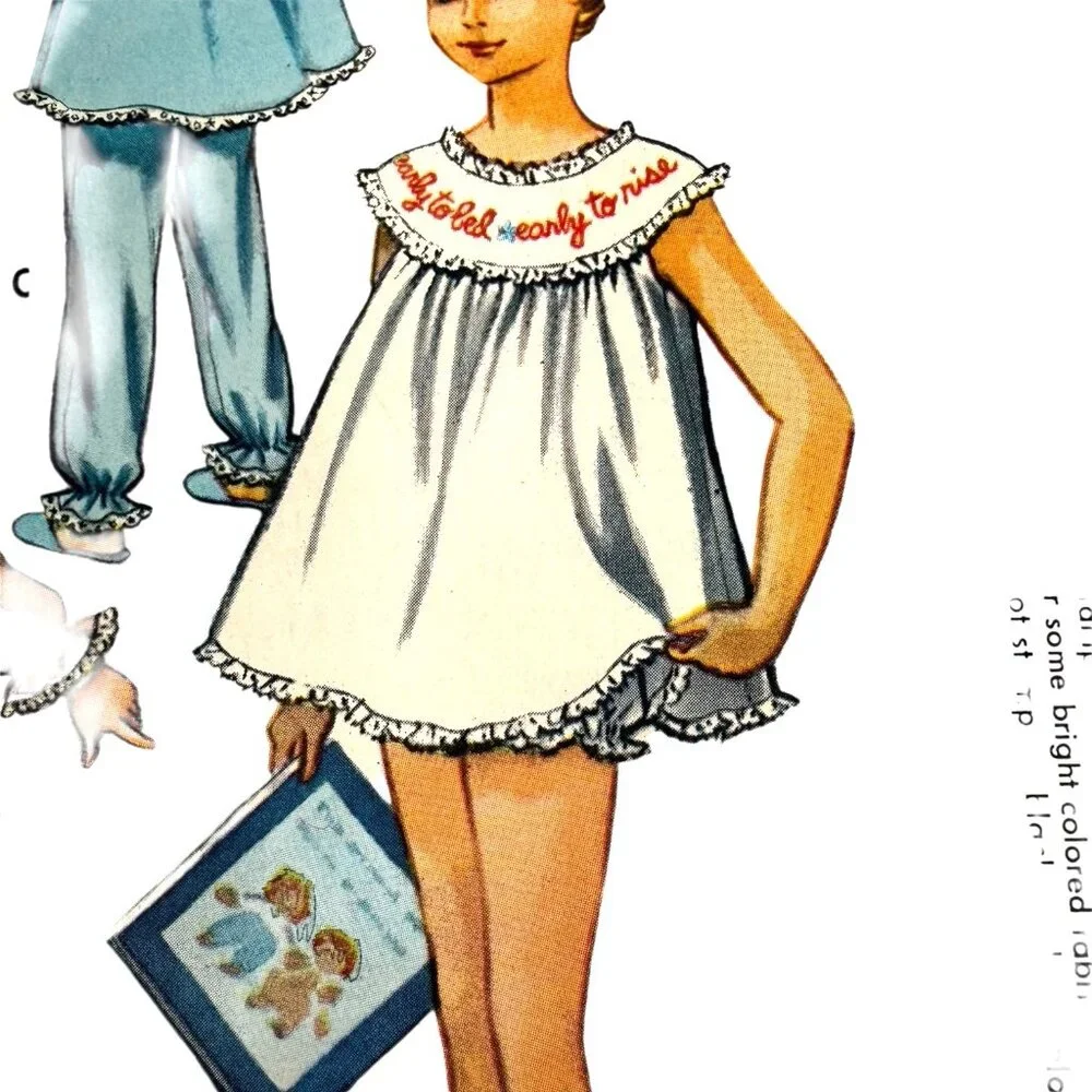 VTG McCalls 2189 Sewing Pattern Girls 1957 Nightgown Pajamas Shortie Size 12 OOP